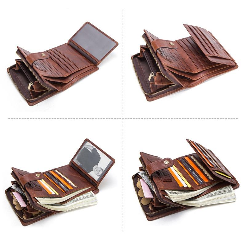 Men Crazy Horse Leather Wallet Clutch RFID Blocking Multi-Functional