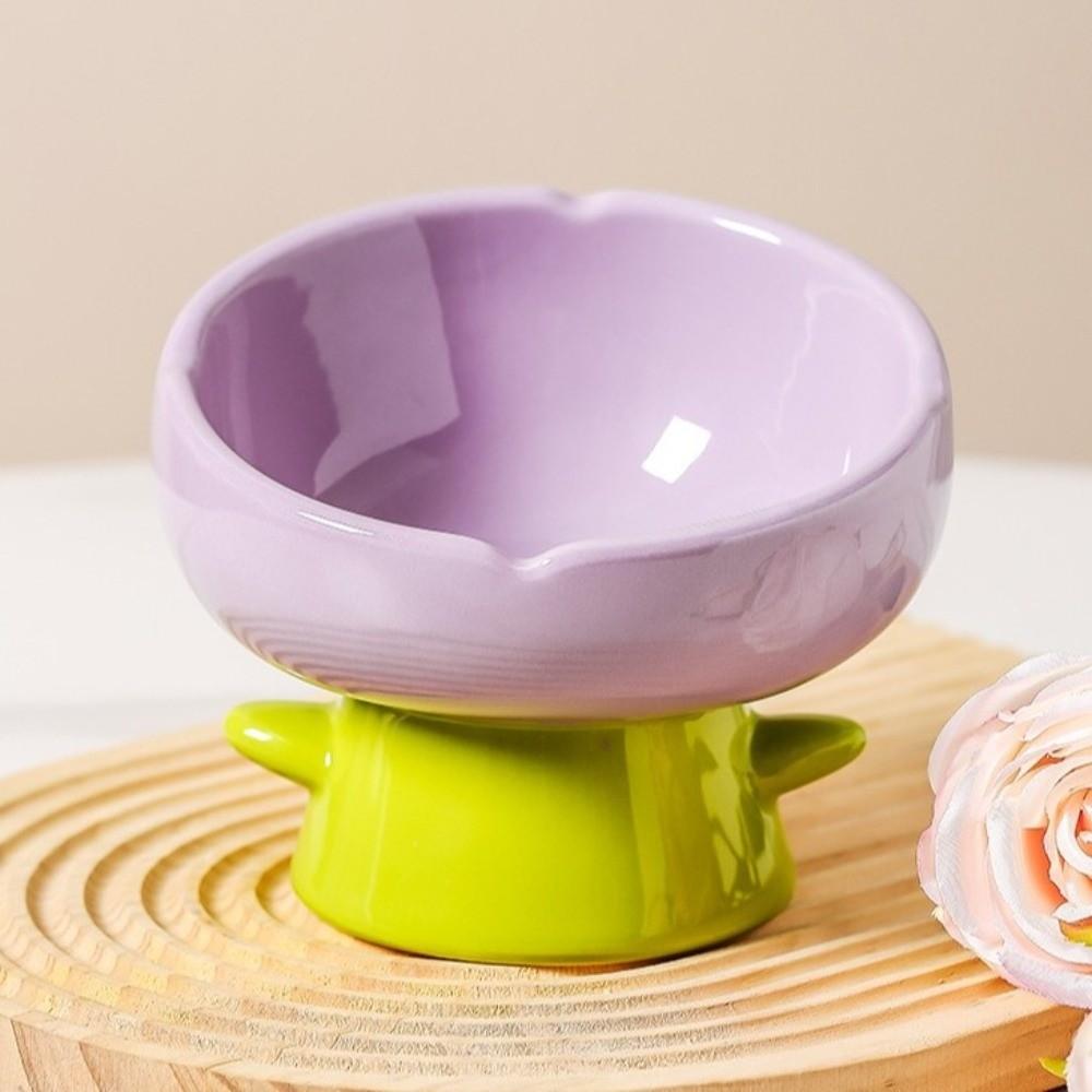 Non-slip Ceramic Cat Bowl Large-mouthed High Foot Bowl Simple Dog Food Bowl  Pet Drinking