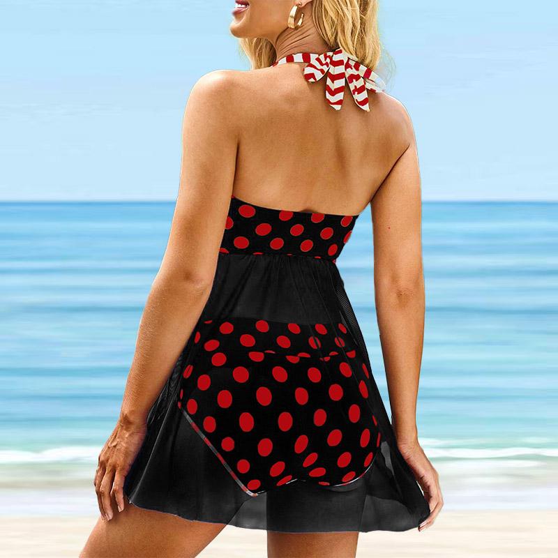 Women's Halter Light and Thin Wave Points Print Bikini Tankini Swimsuit