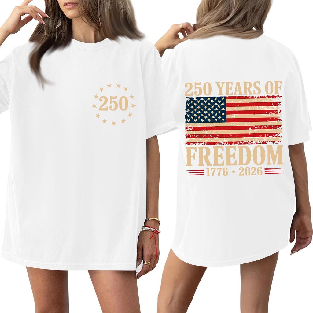 Women's Fashionable Casual Short-Sleeve Round Neck Printed T-Shirt For The 250th Anniversary Of The Founding Of The United States