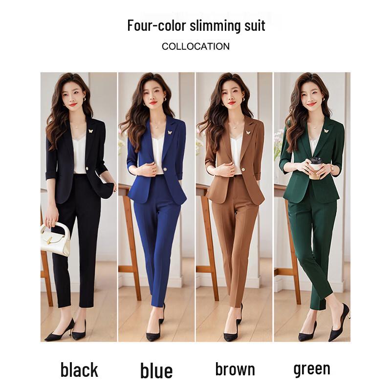 Damen Sommer Professionelles Blazer- und Crop-Hosen-Anzug