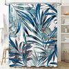 Waterproof bathroom curtain with tropical leaf design modern shower curtain for home decor in blue color