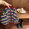 2024 Korean Style Colorful Striped Knit Cardigan for Kids