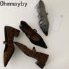 Spring New Pointed Toe Women Mary Jane Shoes Concise Shallow Buckle Shoes Ladies Elegant Leopard Thick Heel Dress Shoes