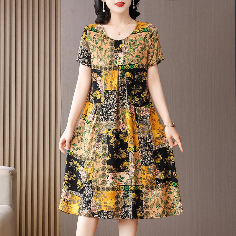 The New High-end Summer Good Cotton and Silk Dress Is Fattened and Enlarged, and Women's Clothing Is Suitable for Fat People's Skirts Dresses.
