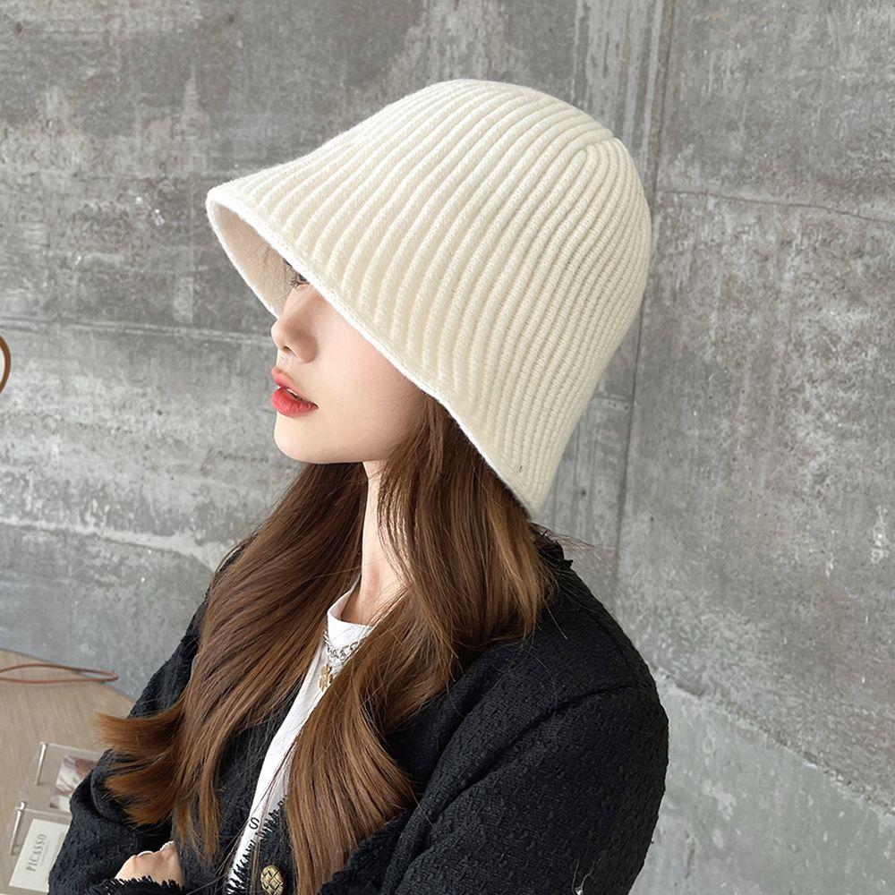 For Girl Solid Color Ear Protection Fashion Bucket  Hat Women Hat Korean Style Beanies Knitted Hat