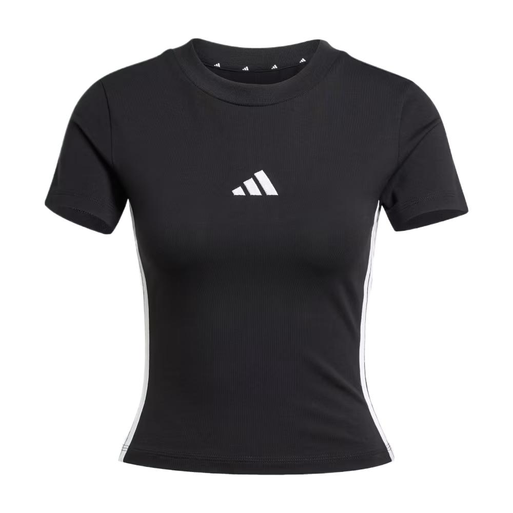 adidas Women s Black Slim Fit Crew Neck 3-Stripes Short Sleeve T-Shirt JC8325 S