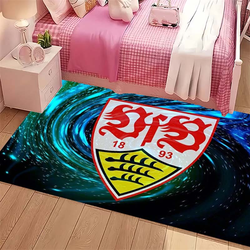 Soccer Club Crest Galaxy Swirl Starry Sky Print Area Rug Football Fan Non‑Slip Rectangular Floor Mat Game Room Living Bedroom Home Decor Rug