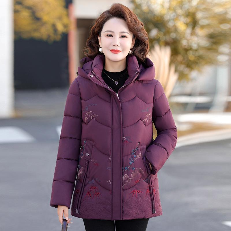 2025 Winter Velvet & Thickened Down Jacket for Elderly Women - Hooded, Warm, and Comfortable for Moms