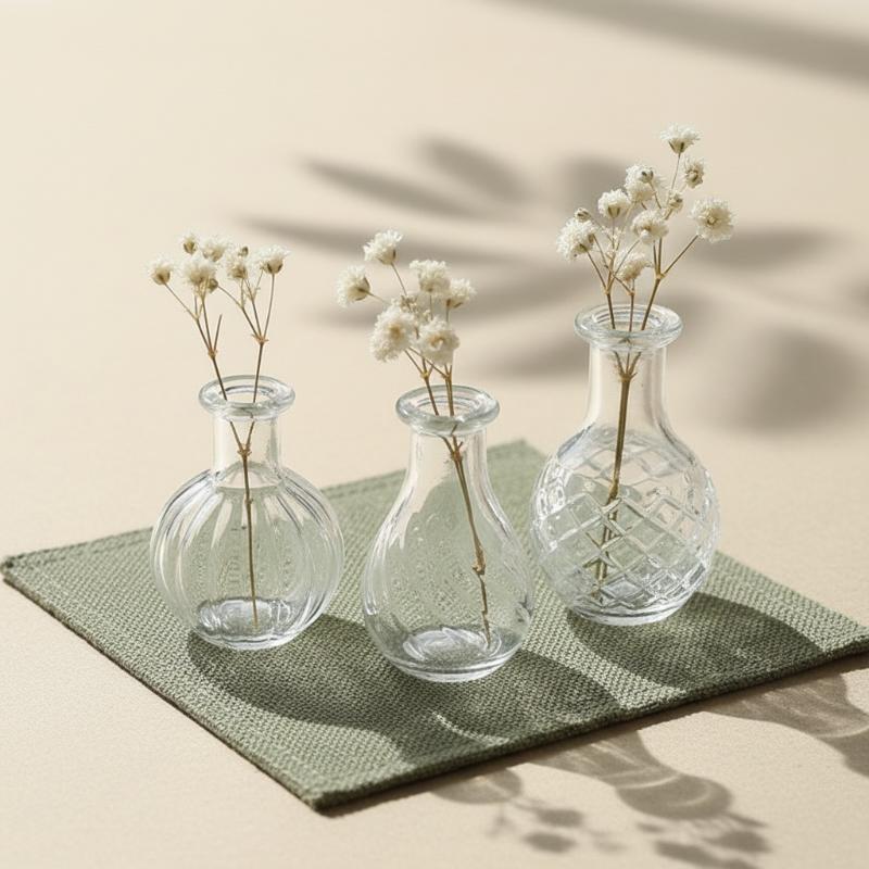 Vaso de Vidro Miniatura Decoração de Casa de Bonecas Garrafa de Aromaterapia DIY Artesanato em Vidro Vaso de Flores Ornamento de Mesa para Casa e Exibição