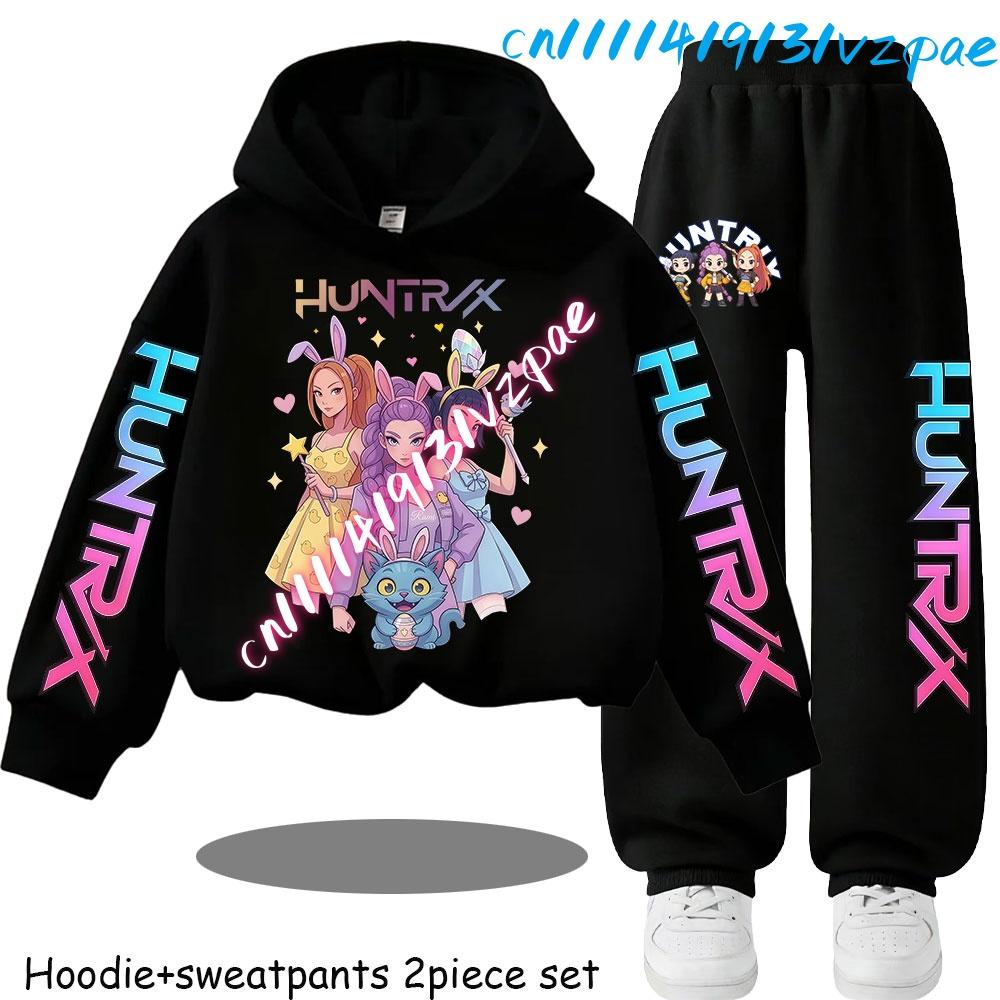 Kp-op Kids New Fashion Cartoon Print 2pcs Hoodie+Pants Sportsuits Casual Outfits Clothes for 2-13 Years Boys Girls