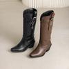 Brown Black Women Knee High Boots High Block Heel Big Size 46