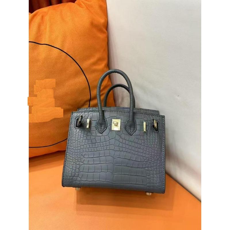 2025 New Genuine Leather Women's Bag Foggy Crocodile Skin Wax Thread Platinum Bag Handheld Women's Bag Cross Border