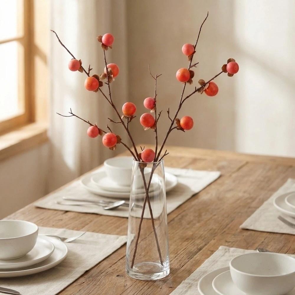 Realistic Artificial Persimmon Branch 8 Heads Artificial Fruits Branches Spring Festival