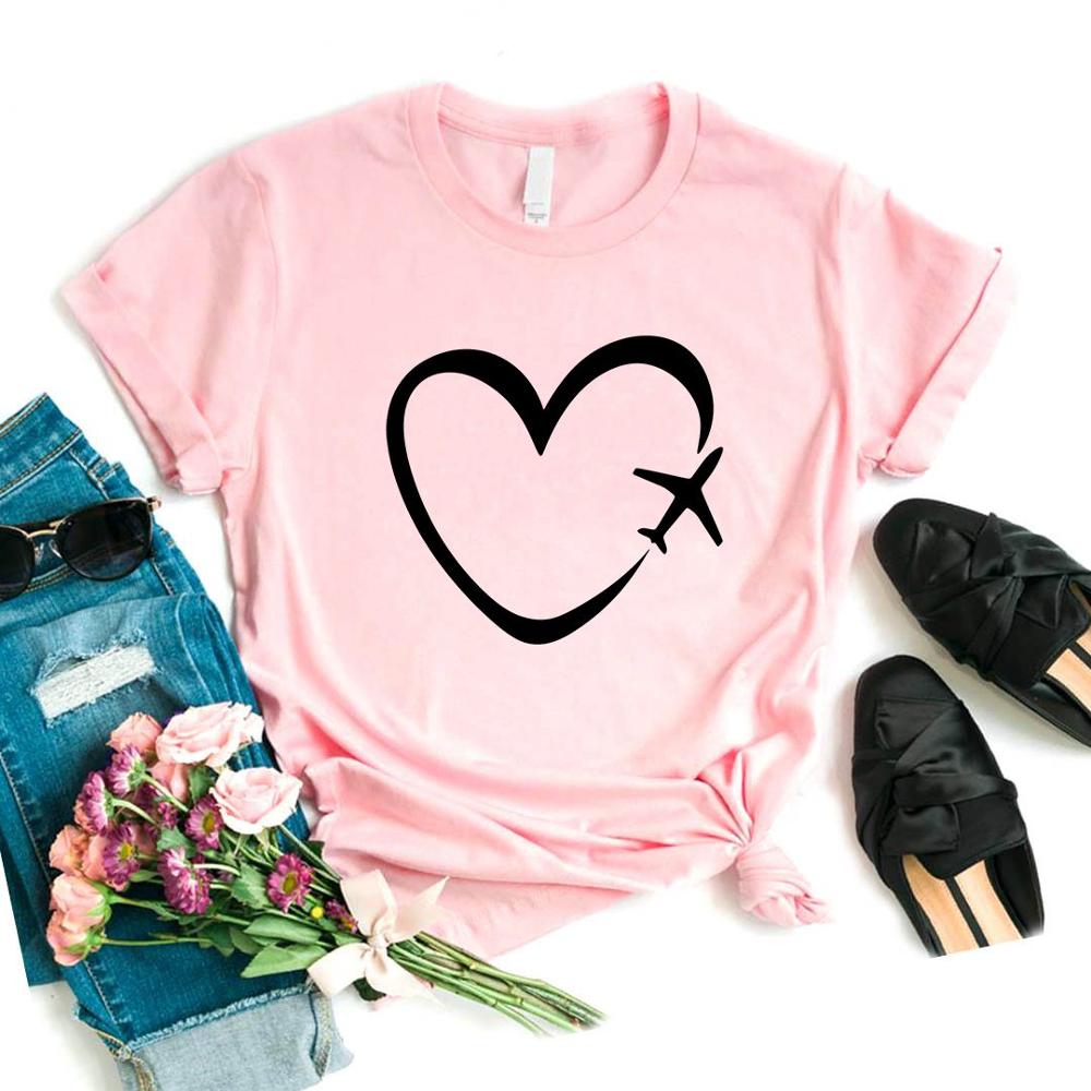 Travel Plane Heart Love Print Women Tshirt Cotton Casual Funny T Shirt Gift Lady Yong Girl