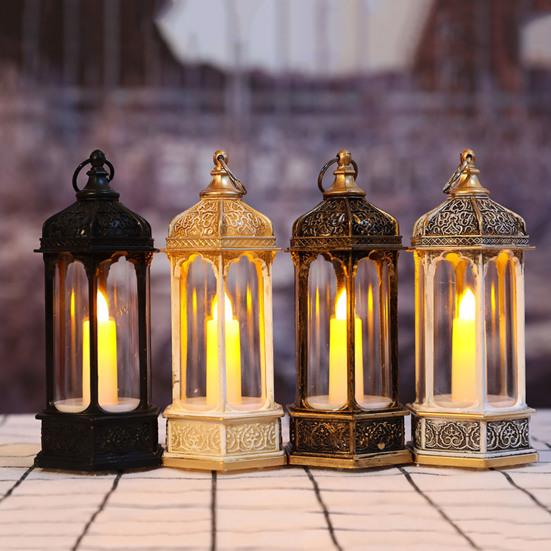 Wind Lantern Six Corners Beautiful Lighting Vintage Christmas LED Candle Lantern Courtyard Decoration