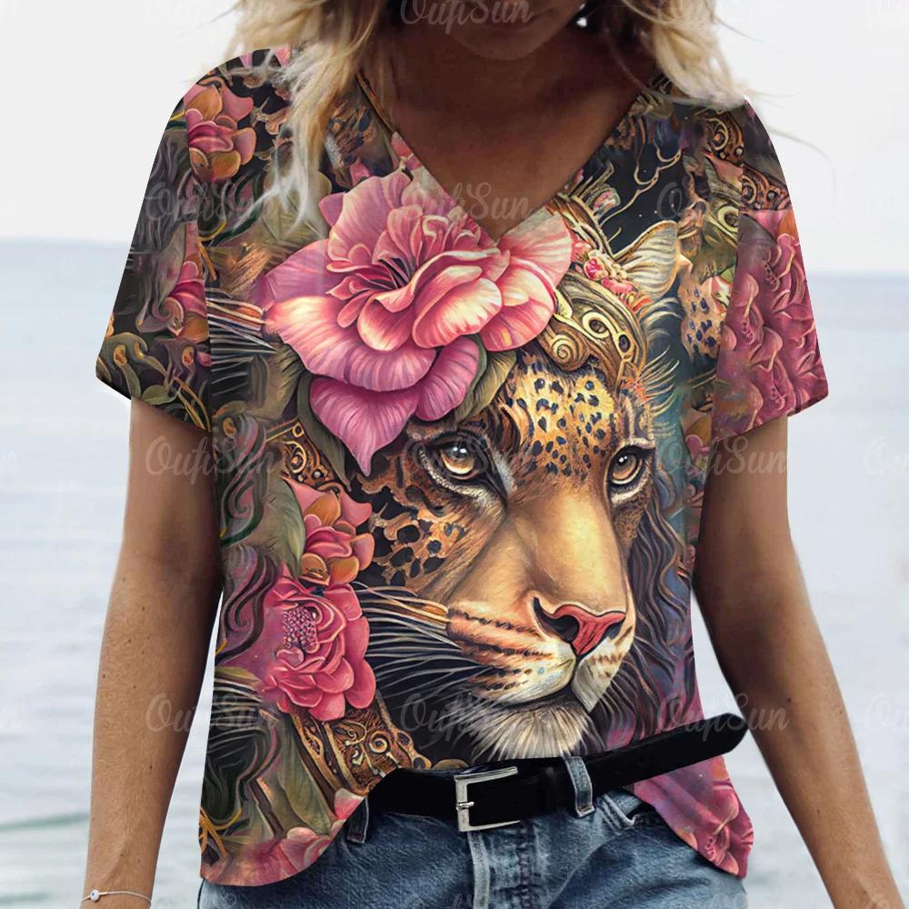 Women's T-shirt Tiger Lion 3D Printed Short Sleeve  T-Shirt for Women Tops Summer Breathable  T-Shirt