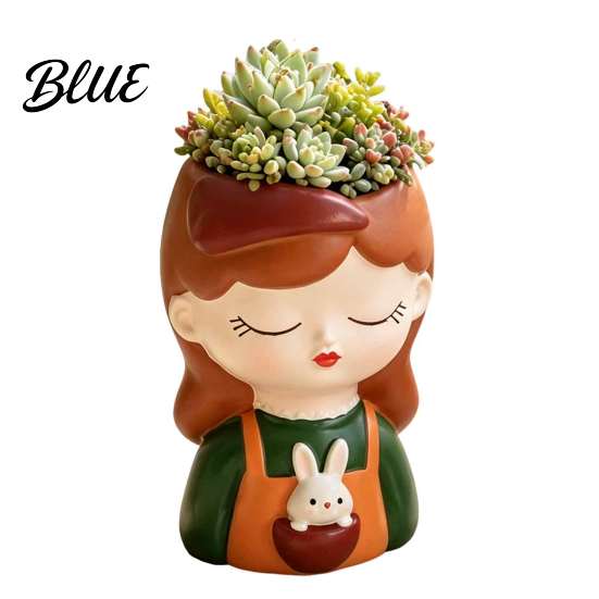 Resin Desktop Ornament Cute Head Planter Succulent Little Girl Flower Pot Human Flowerpot for Plants Face Cactus Container Bonsai Holder