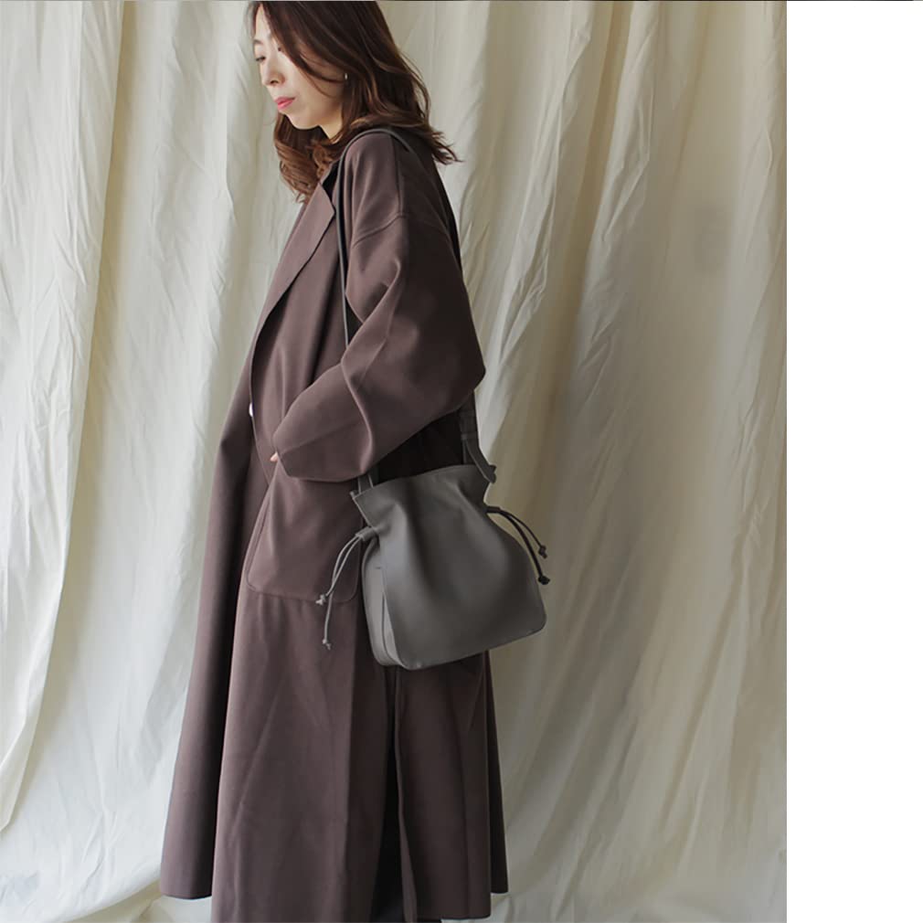 Gratante Genuine Cowhide Leather Drawstring Shoulder Bag, Women's, abb-g0035 (Ash Gray)