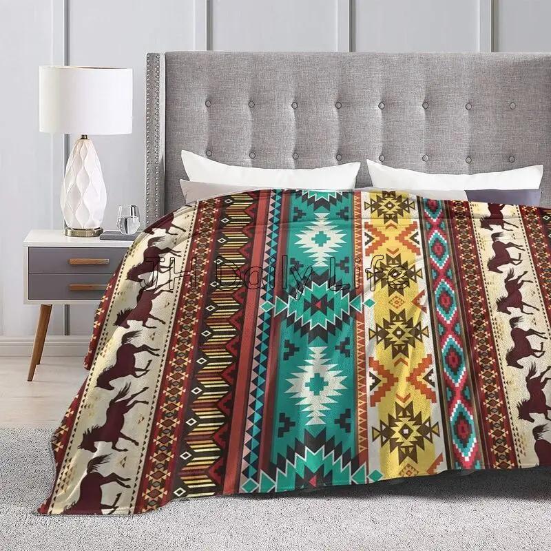Aztec African Tribal Horse Blanket Microfiber Flannel Fleece Blanket Soft Warm Plush Throw Blankets for Bed Couch Sofa Travel