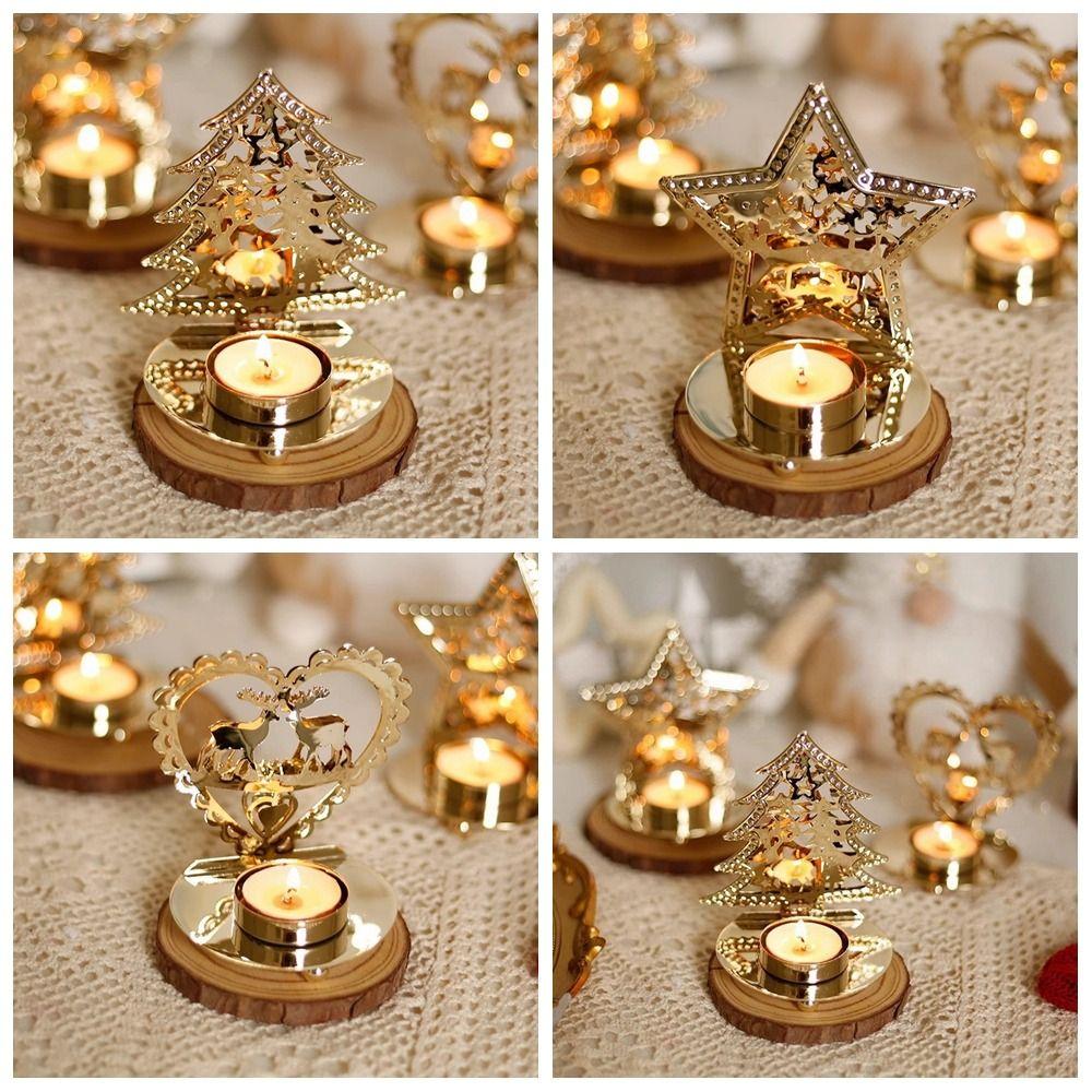 

Iron Art Christmas Candlestick Ornament Gold Iron Candle Stand Hollowed Candle Holder Table Style 1