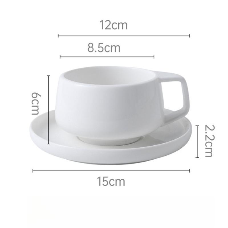 Pure White Ceramic Coffee Cup Saucer Set Simple Household Milk Flower Tea Afternoon Tea Cup Practical