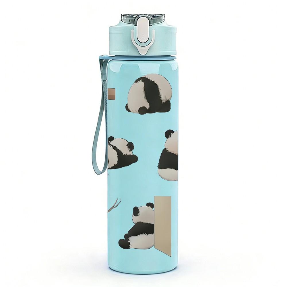 1PC Multiple Small Panda Group Pattern 750ml Color Plastic Sports Water Bottle Leakproof Flip Straw Lid Suitable for Sports Office Home Use