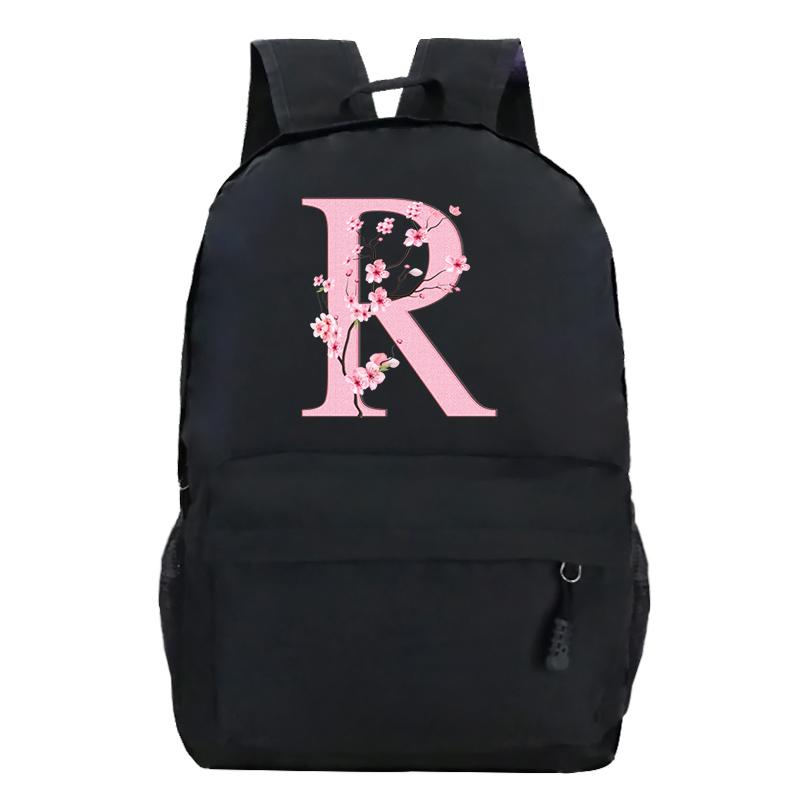 Back To School Rucksacks Trend Graphic Flower Alphabet Harajuku Style Trend Open-air Journey Knapsack Zip Laptop Bagpack