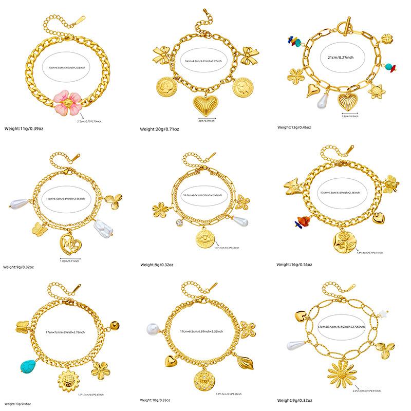Vintage Floral Heart Letter Multi Element Pendant Chain Bracelet Fashion Versatile Creative Personality