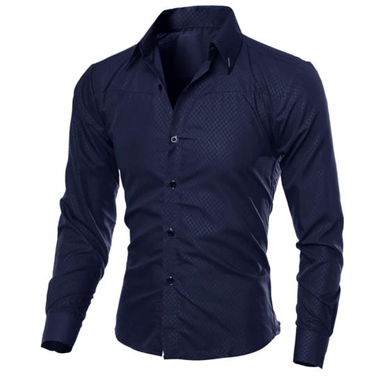 Men Fashion Solid Color Turn Down Collar Long Sleeve Slim Fit Blouse Shirt Top
