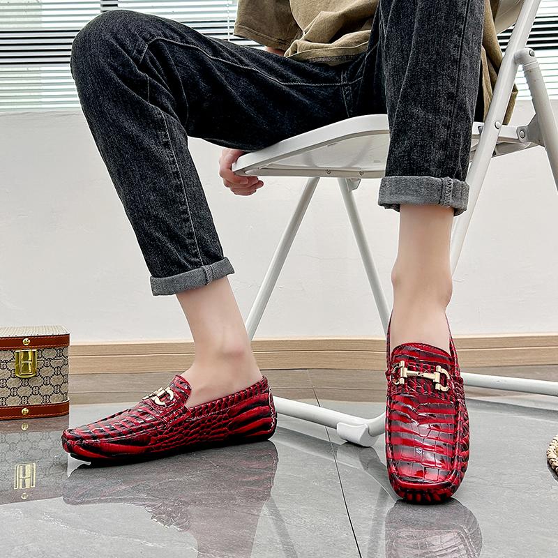 Men’s Moccasins Green Driving Shoes Red Leather Flats Casual Slip-ons Plus Size Color Orange Shoes for Men