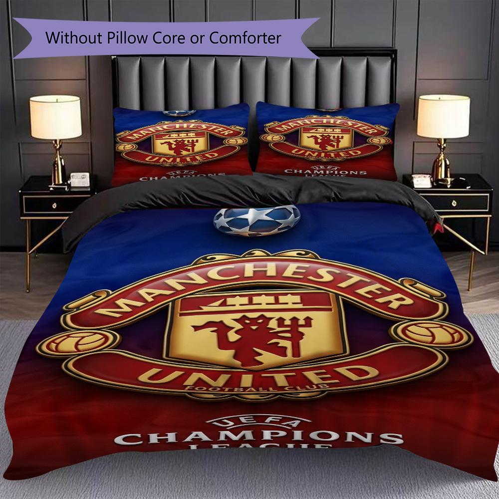 Emblema Manchester Glory Set da tre pezzi (1 * copripiumino + 2 * federa, senza nucleo) Set biancheria da letto 2D Piatto Regalo di Natale Compleanno