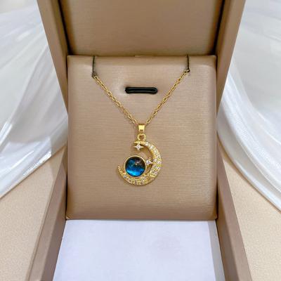 Ster Maan Sterrenhemel Licht Luxe Temperament Prachtige Volledig Diamanten Ketting Vrouwelijke Veelzijdige Sleutelbeenketting Roestvrij Staal Ketting