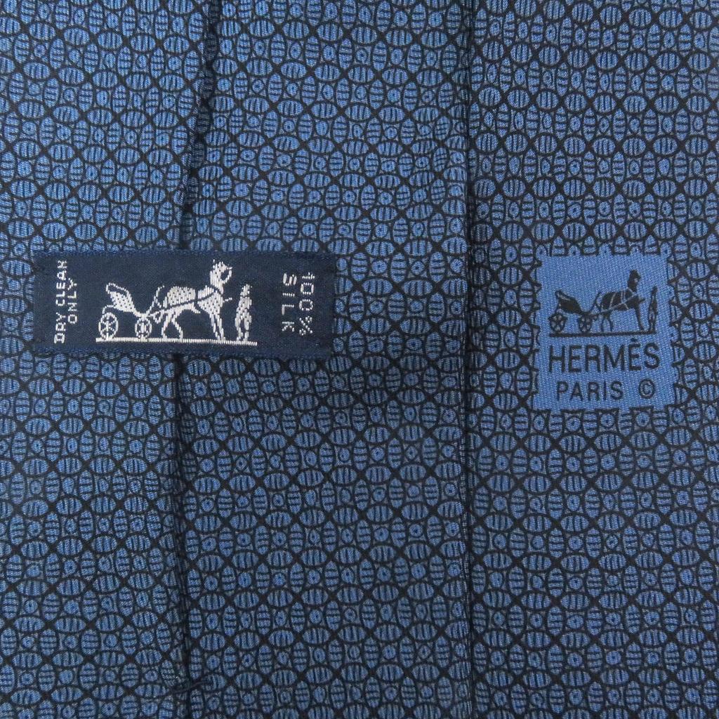 Excellent HERMES Tie Geometric All-over Wide Tie Blue Silk Mens 7695 OA Used