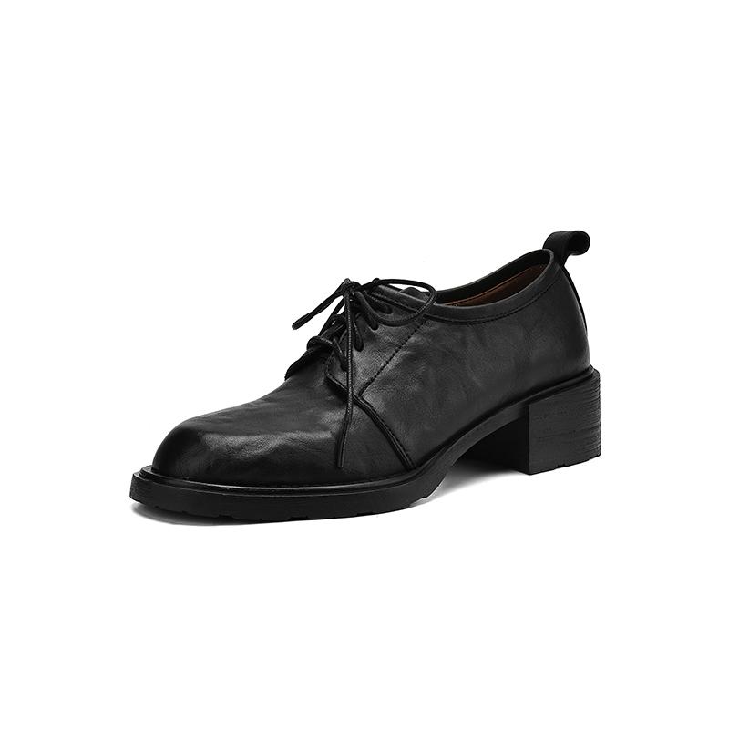 

Мода 2025 Женские туфли-лодочки Весна Осень На шнуровке Круглый носок Удобные Лаконичные Лоферы из натуральной кожи Женская рабочая повседневная обувь 34 чёрный