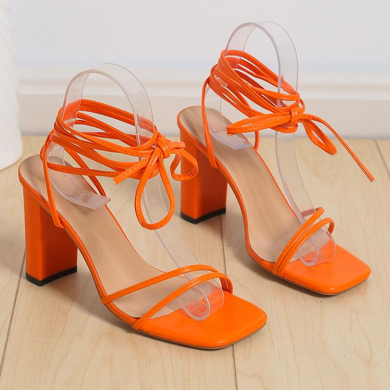 

Summer Women Sexy Square Toe Cross Strappy Stiletto High Heel Sandals Fashion Party Wedding Prom Dress Shoes Elegant Footwear for Ladies 43 помаранчевий