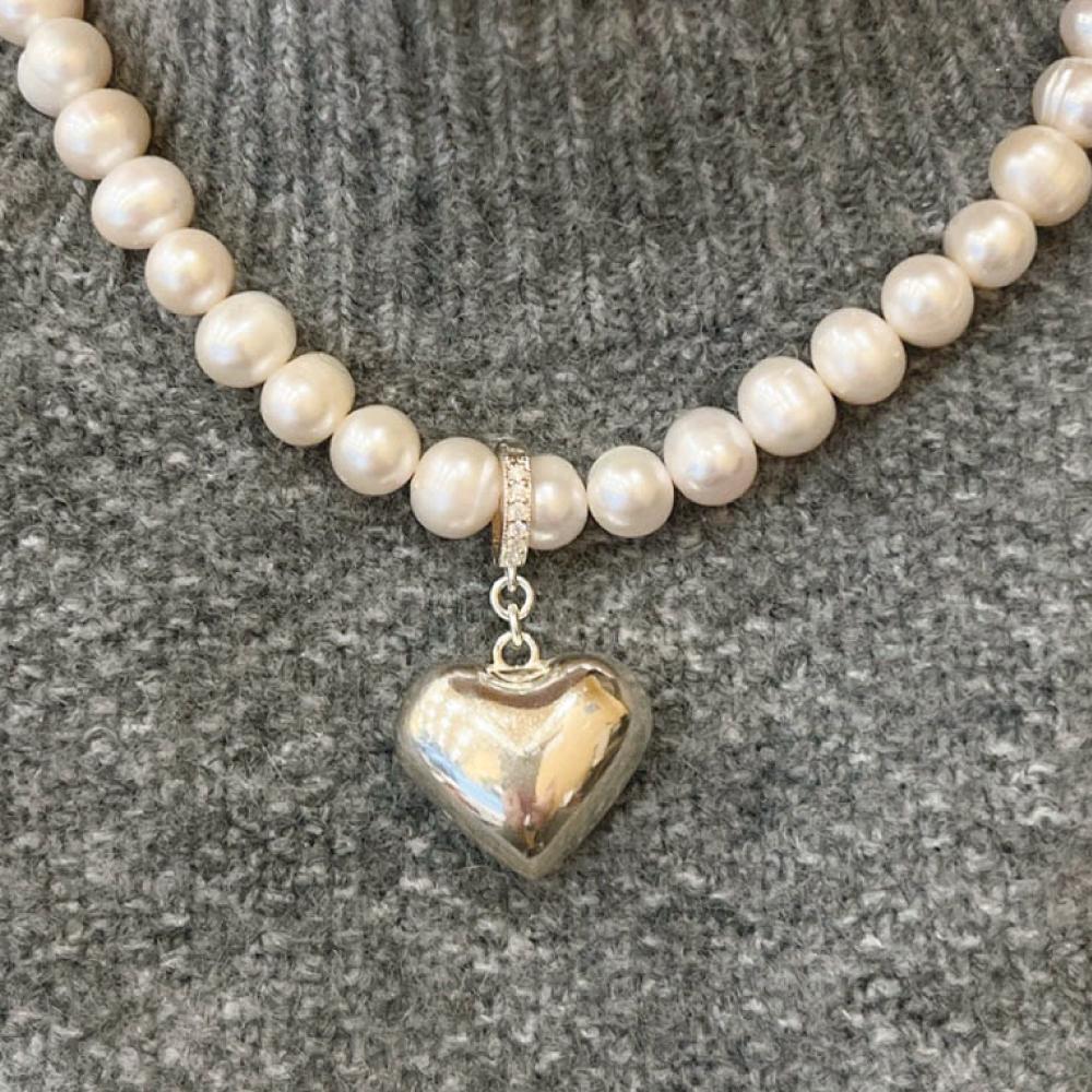 My Omelet [92.5 Silver] Mermaid Heart Pearl Necklace