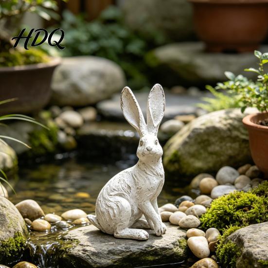 Courtyard Garden Ornament Bunny Decor Yard Rabbit Statue Outdoor Decorations Easter Resin