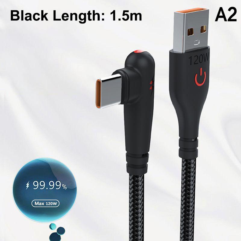 120W Fast Charging Usb To C Cable 90 ° Bend Design Suitable For Huawei Xiaomi Honor Vivo Charging Cable