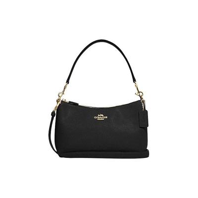Coach Clara 26 Kovové Logo Podpisový Přívěsek Pevný Uzavírání na Zip Kožená Taška Tote Crossbody Taška přes Rameno Střední Dámské tašky Černá CE584-IMBLK