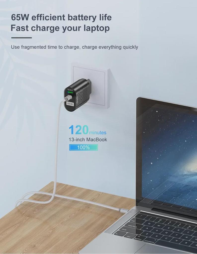 65W GaN Universal Fast Charger for Laptops QC3.0