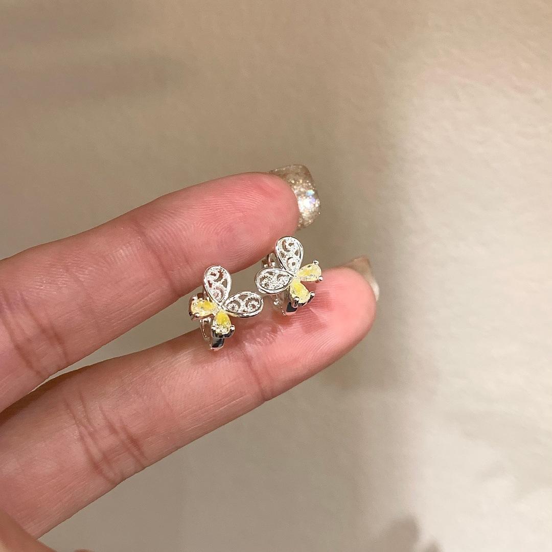 Butterfly Color Zircon Earrings Women Spring Summer Daily Elegant Ear Jewelry