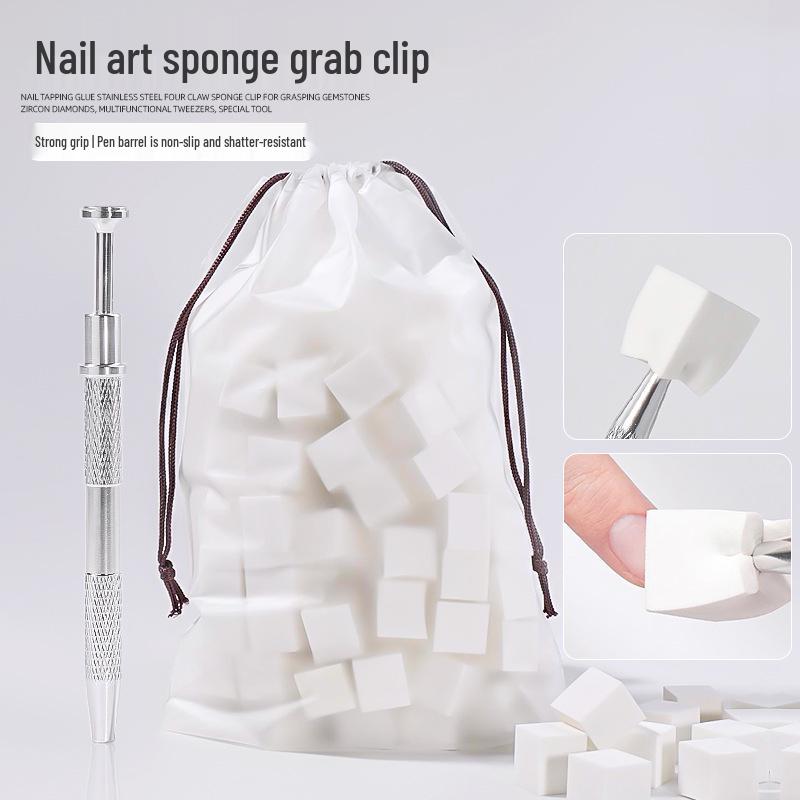 

Multifunctional Stainless Steel Tweezers for Nail Art with Sponge Clip and Gemstone Grip