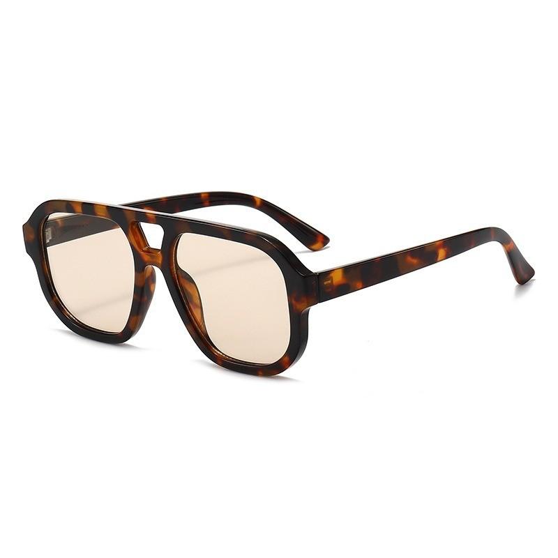 Retro Chic Oversized Square Sunglasses For Women Men Uv400 With Green Lenses And Leopard Frame