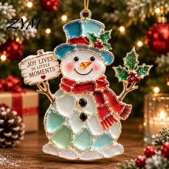 Coastal Style Holiday Decor 2Pcs Sea Glass Christmas Ornament, Seaglass Heart Bird Angel Tree Star Party Decoration Snowman Pendant, Handmade