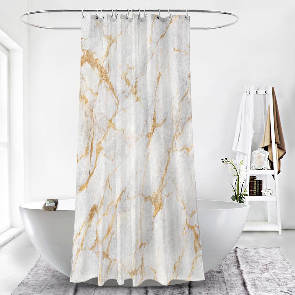 Set Tende da Doccia Impermeabili Marmo Dorato Con 12 Ganci Tende da Bagno Tessuto in Poliestere Resistente alla Muffa per Bagno Decorazioni per la Casa