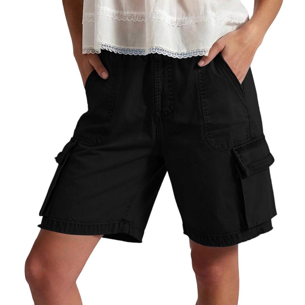 Damen Cargoshorts Für Damen High Waist Weiter Bein Wander-Kurzhosen Lockerer Schnitt Sommer Trainingsshorts Mit Taschen