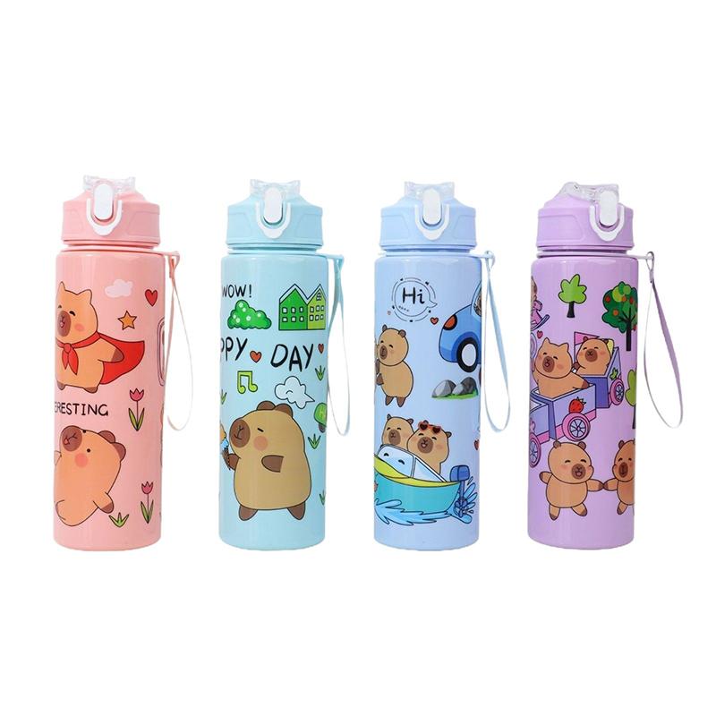 Portable Large Capacity With Straw Sports Water Bottle 800ml Cartoon Capybara Water Bottle Plastic Water Cup Travel Outdoor