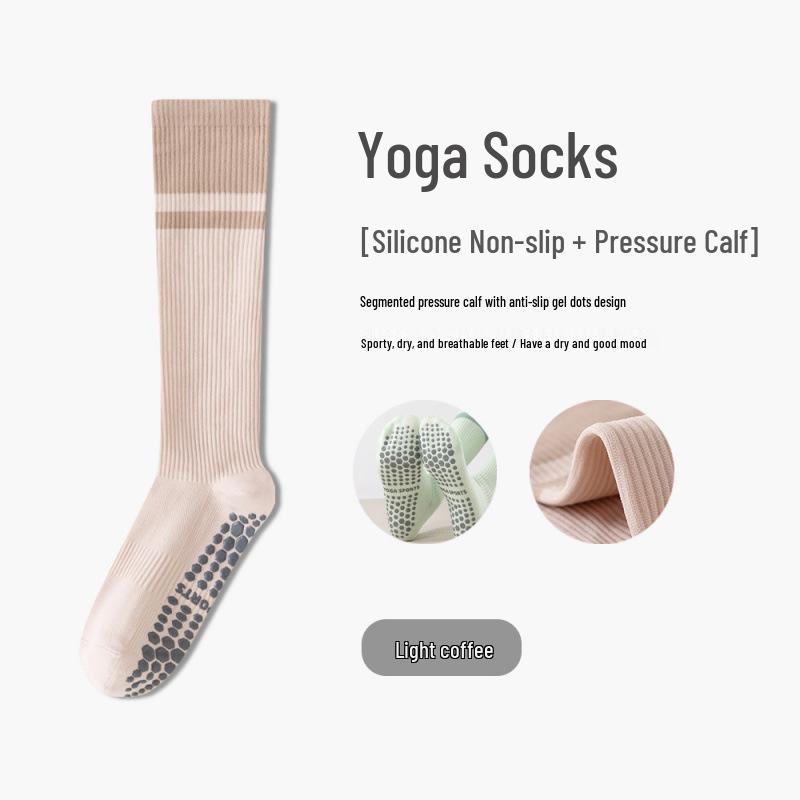 Women's Non-Slip Compression Yoga & Sports Socks - Pure Cotton, Calf-Length, Ideal for Pilates, Dance, and Cycling