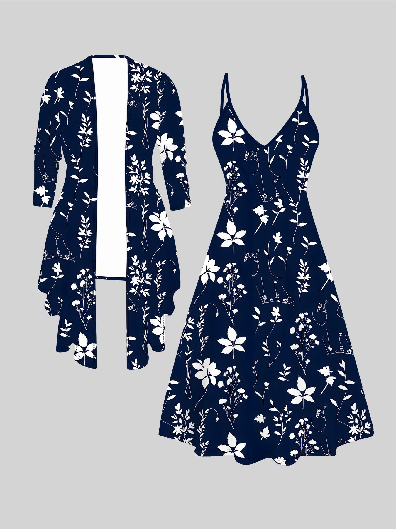 

Комплект платья и пальто с 3D цветочным принтом для Дня святого Валентина, эксцентричный классический тотемный модный принт, подходит для различных модных стилей. XXL синий